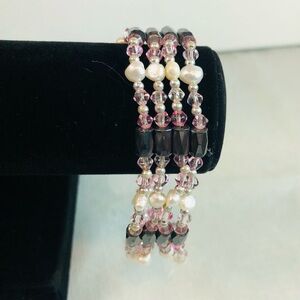 Necklace Bracelet Fresh Water  Pearl   Pink Crystal Black Hematite Magnetic 36in